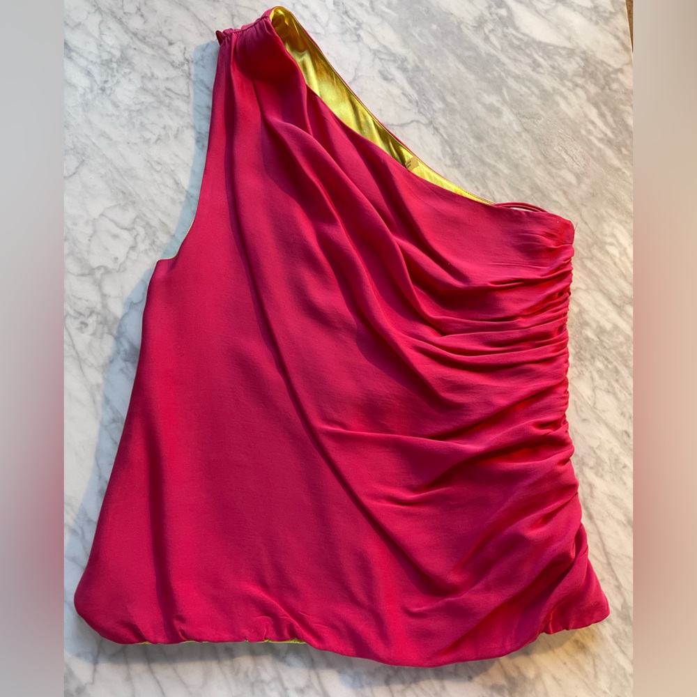 Alice and Olivia Pink Silk Satin One-Shoulder Top - Picture 10 of 10